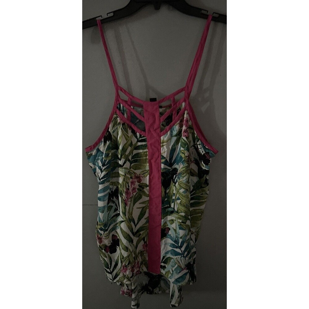 Nicole By Nicole Miller Bright Rayon Tropical Tank Pink & Green Sz Large